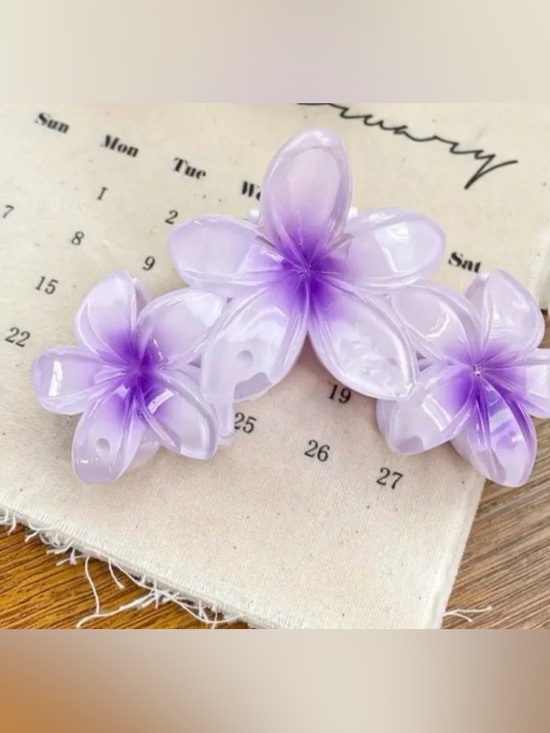Motique Accessories - New Lilac Purple & White Floral Hair Clip, Large